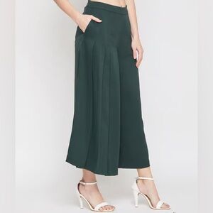 ELIRE Green Pleated Wide Leg Crop Trousers